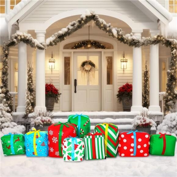 9 Foot Long Christmas Giant Inflatable Gift Boxes with 9 LED Lights Multicolor - Picture 6 of 7